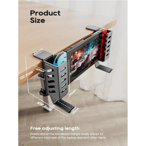 Adjustable vertical laptop stand desk mount space saving holder with bag hook - Picture 6 of 7